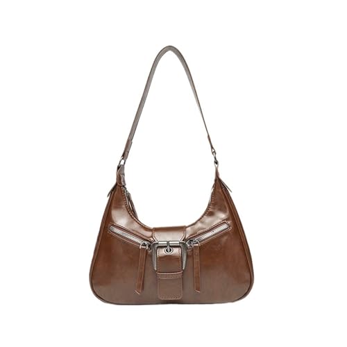 AHIOJEGX Ledertasche Damen Vintage Umhängetaschen for Frauen Unterarm Motorrad Tasche Denim Leder weibliche kleine Handtaschen(Brown) von AHIOJEGX