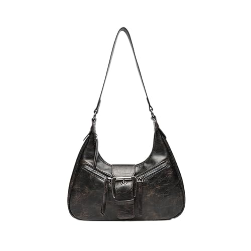 AHIOJEGX Ledertasche Damen Vintage Umhängetaschen for Frauen Unterarm Motorrad Tasche Denim Leder weibliche kleine Handtaschen(Coffee) von AHIOJEGX