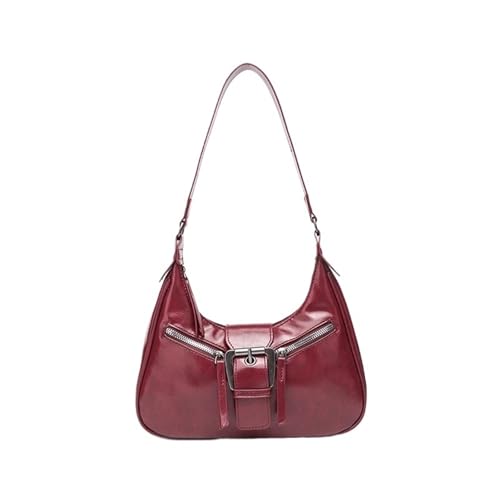 AHIOJEGX Ledertasche Damen Vintage Umhängetaschen for Frauen Unterarm Motorrad Tasche Denim Leder weibliche kleine Handtaschen(Wine red) von AHIOJEGX