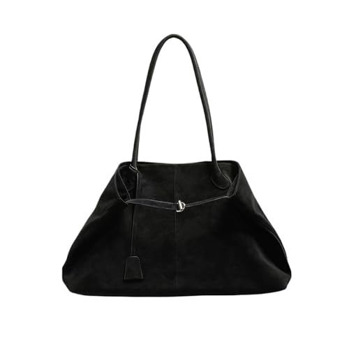 AHIOJEGX Ledertasche Damen Wildleder-Einkaufstasche Commute Large Capaci Oulder Handtasche(Black) von AHIOJEGX