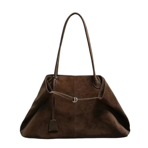 AHIOJEGX Ledertasche Damen Wildleder-Einkaufstasche Commute Large Capaci Oulder Handtasche(Brown) von AHIOJEGX
