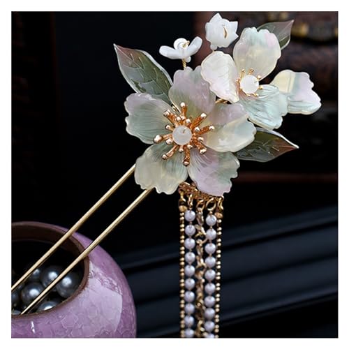 Haarstäbchen Gold Farbe Rote Blume Perlen Lange Quasten Haar Sticks Haarnadeln Hochzeit Haar Zubehör Braut Haar Schmuck Kopfschmuck(Style 20) von AHIOJEGX