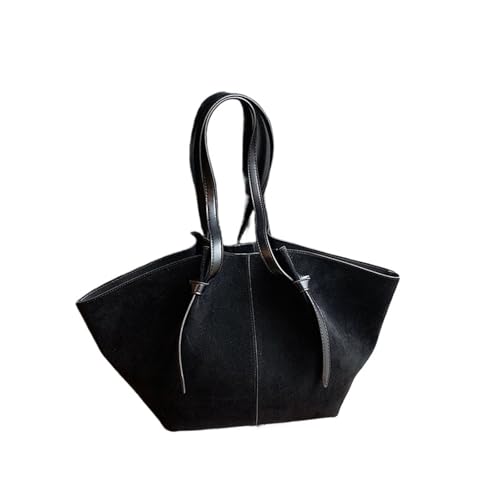 Ledertasche Damen Damen Wildleder Pure Große Kapazität Schulter Shopper Designer Handtaschen(Black) von AHIOJEGX