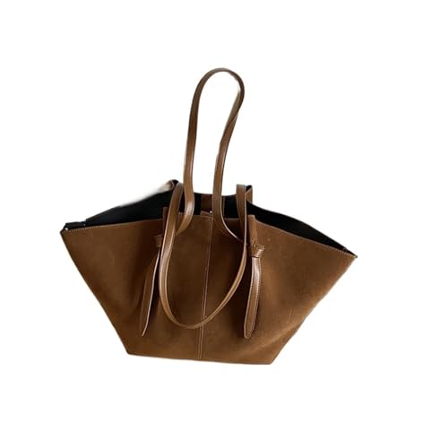 Ledertasche Damen Damen Wildleder Pure Große Kapazität Schulter Shopper Designer Handtaschen(Brown) von AHIOJEGX