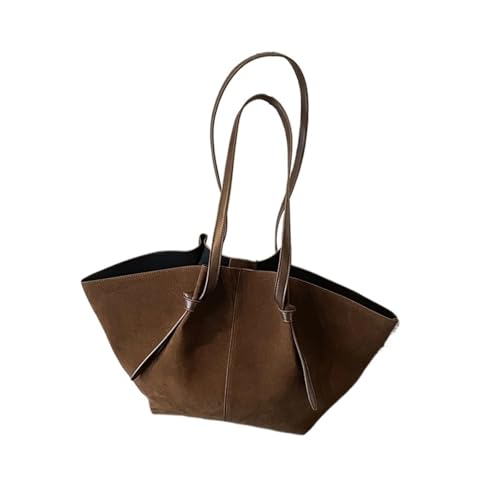 Ledertasche Damen Damen Wildleder Pure Große Kapazität Schulter Shopper Designer Handtaschen(Coffee) von AHIOJEGX