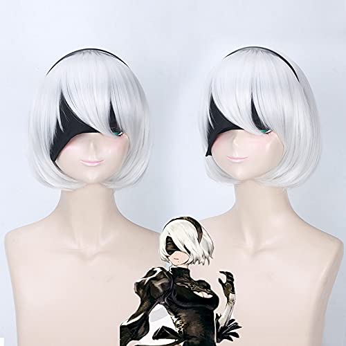Nier Automatas 2B 9S Cosplay Perücke Weiß Kurze Männer Hitzebeständiges Synthetisches Haarteil Nr. 2 Typ B Halloween Anime Kostüm Perücken Nier Automatas 2B 9S Cosplay Perücke Weiß Kurze Männer Hitzebeständiges Synthetisches Haarteil Nr. 2 Typ B Halloween Anime Kostüm Perücken von AHJSN