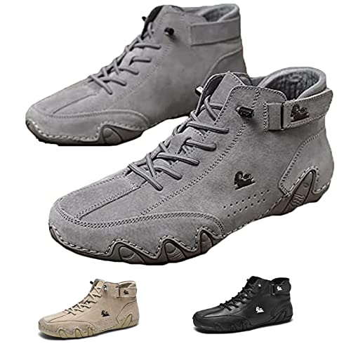 AHKISS Italienische handgefertigte Wildleder-hohe Stiefel, Herren, wasserdicht, Wildleder, Klettverschluss, Leder, lässige Sneaker, Schnürschuhe von AHKISS