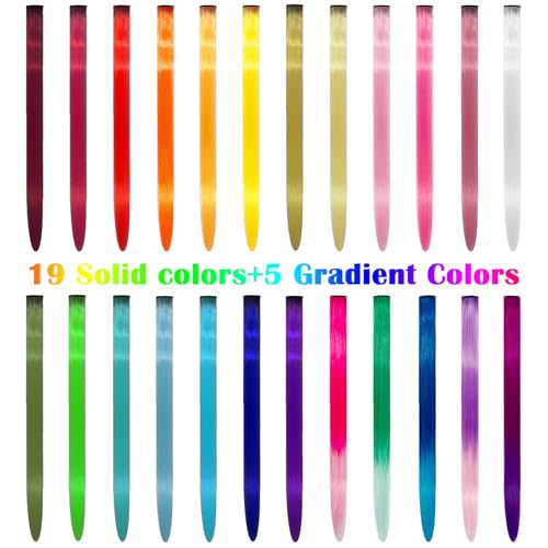 AHLPO Bunte Haarverlängerung 24 Stück - Haarsträhnen Kinder Haarsträhnen zum Einklipsen, Clip in Extensions für Frauen Mädchen Kinder, Party Festival Cosplay Halloween Deko, Hair Extensions Clip In AHLPO Bunte Haarverlängerung 24 Stück - Haarsträhnen Kinder Haarsträhnen zum Einklipsen, Clip in Extensions für Frauen Mädchen Kinder, Party Festival Cosplay Halloween Deko, Hair Extensions Clip In von AHLPO
