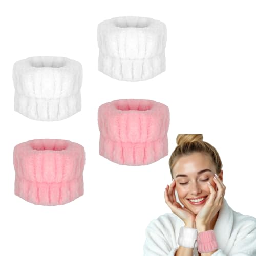 AHLPO Spa Handgelenk Waschband 2 Paar - Saugfähiges Schweißband Handgelenk, Mikrofaser Gesicht Wasch Armbänder, Kosmetik Haarband für Frauen Mädchen, Skincare Armband für Makeup Dusche (Weiß Rosa) AHLPO Spa Handgelenk Waschband 2 Paar - Saugfähiges Schweißband Handgelenk, Mikrofaser Gesicht Wasch Armbänder, Kosmetik Haarband für Frauen Mädchen, Skincare Armband für Makeup Dusche (Weiß Rosa) von AHLPO