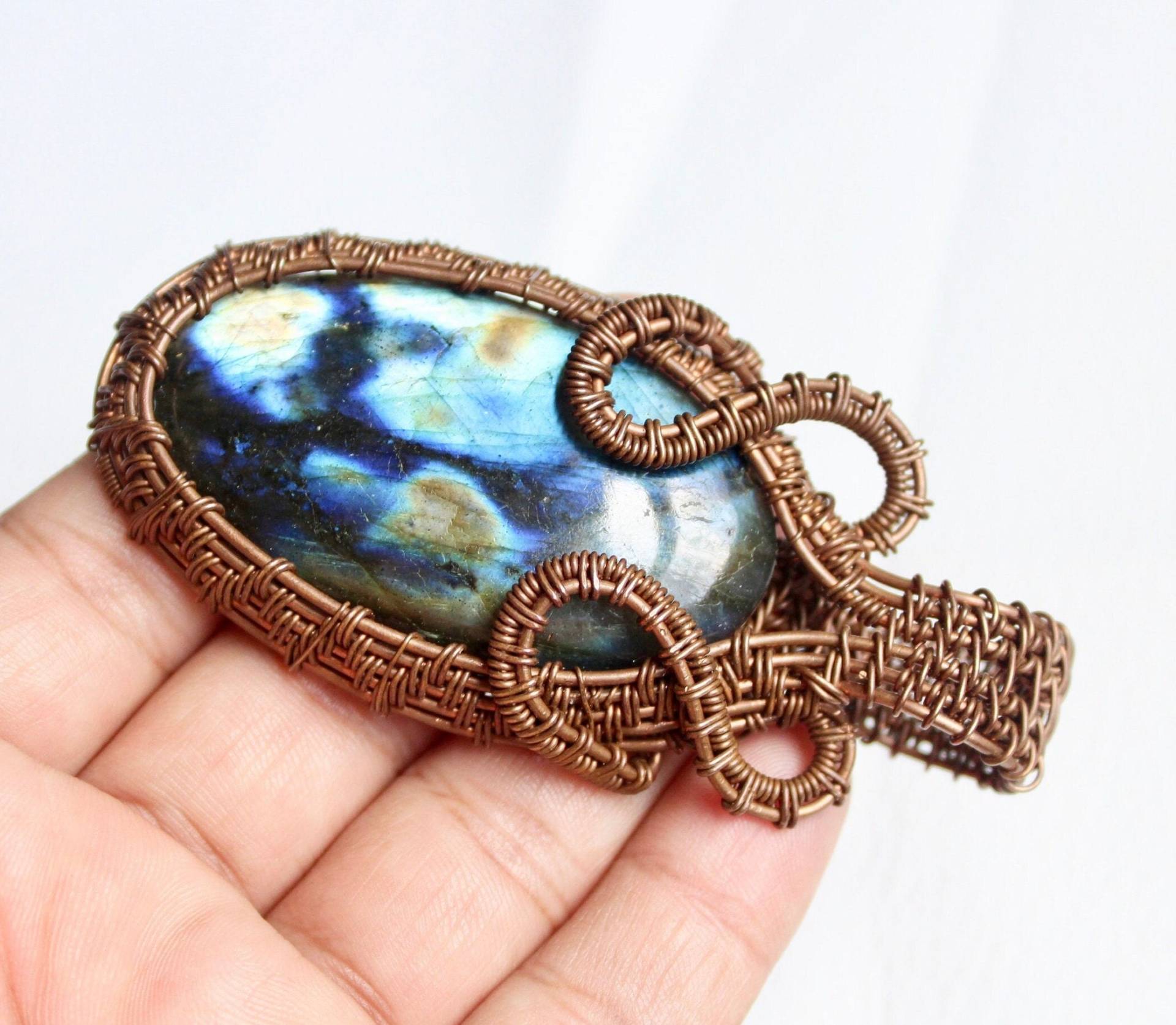 Natürliche Labradorit Edelstein Kupferdraht Eingewickelt Handgemachter Anhänger Schönes Design Wrap Kupfer Schmuck Size.84x41x9 Mm. Pflegeleicht. 270 von AHMEDGEMSBEADS