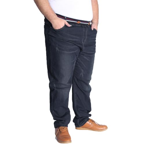 AHMXYG Herren Jeans Übergröße Jeanshose Loose Fit Männer Hohe Taille Stretch Stonewashed Denim Lange Jeanshose Freizeithose mit Kordelzug (Schwarz, 7XL) von AHMXYG