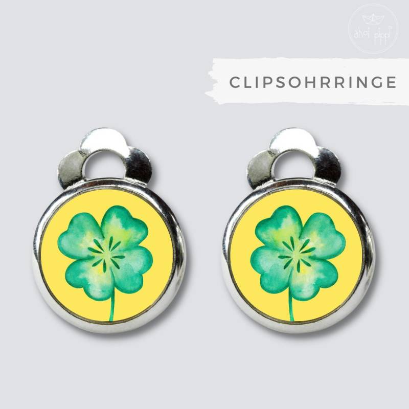 Ohrclips/Clipsohrringe Glücksbringer Mit Glücksklee Kleeblatt Für Mädchen - Tolle Ohrclips Silberfarbener Fassung von AHOIPippi
