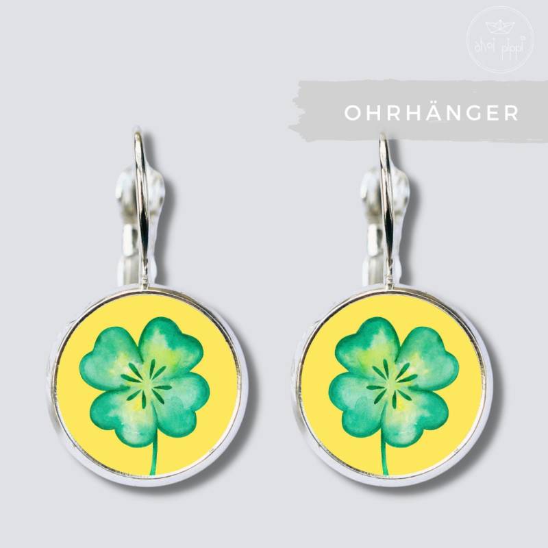 Ohrringe/Hängeohrringe Glücksbringer Mit Glücksklee Kleeblatt Für Mädchen - Tolle Ohrringe Silberfarbener Oder Bronzefarbener Fassung von AHOIPippi