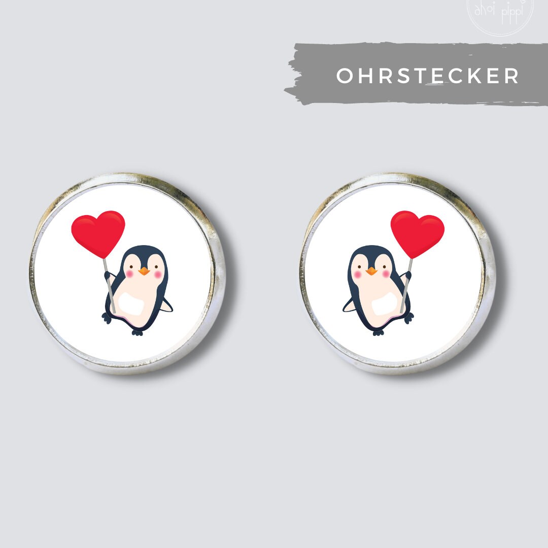 Ohrstecker Für Kinder Mit Niedlichem Pinguin Und Rotem Herzluftballon - Ein Tolles Geschenk Zum Geburtstag, Ostern, Einschulung Etc Ohrstecker Für Kinder Mit Niedlichem Pinguin Und Rotem Herzluftballon - Ein Tolles Geschenk Zum Geburtstag, Ostern, Einschulung Etc von AHOIPippi