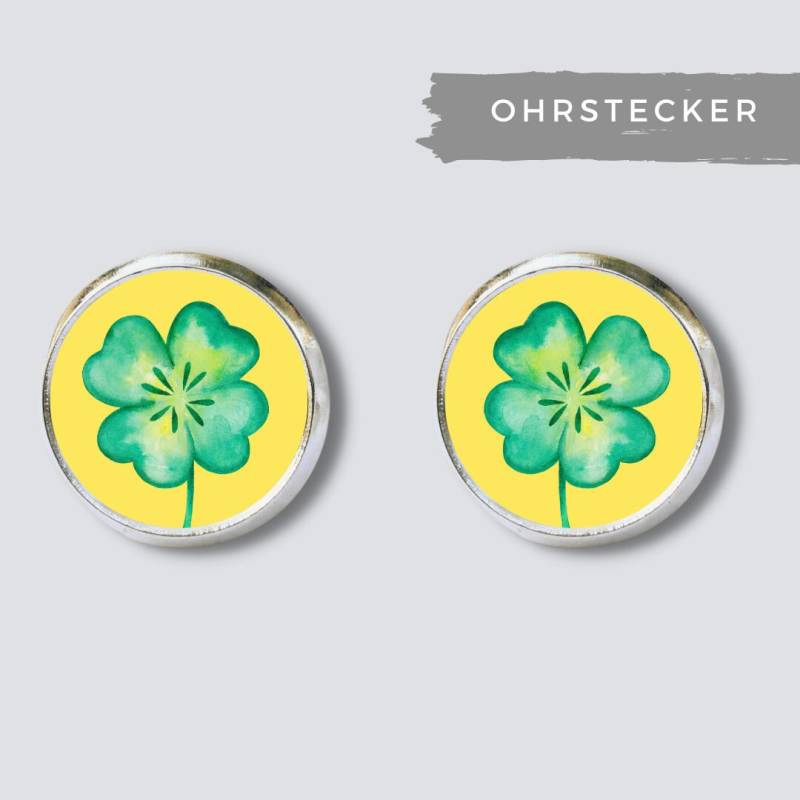Ohrstecker Glücksbringer Mit Glücksklee Kleeblatt Für Mädchen - Tolle Silberfarbener Fassung von AHOIPippi