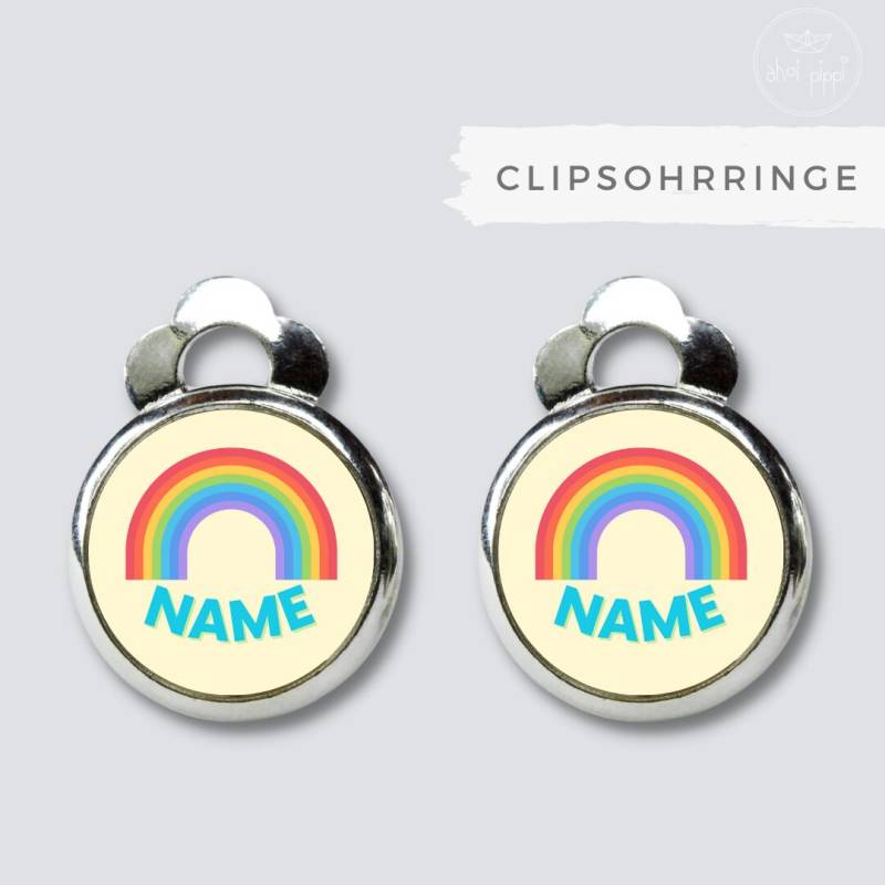Personalisierte Clipsohrringe/Ohrclips Mit Namen Und Regenbogen Für Kinder - Tolle Individualisierte Ohrringe. Das Perfekte Geschenk von AHOIPippi