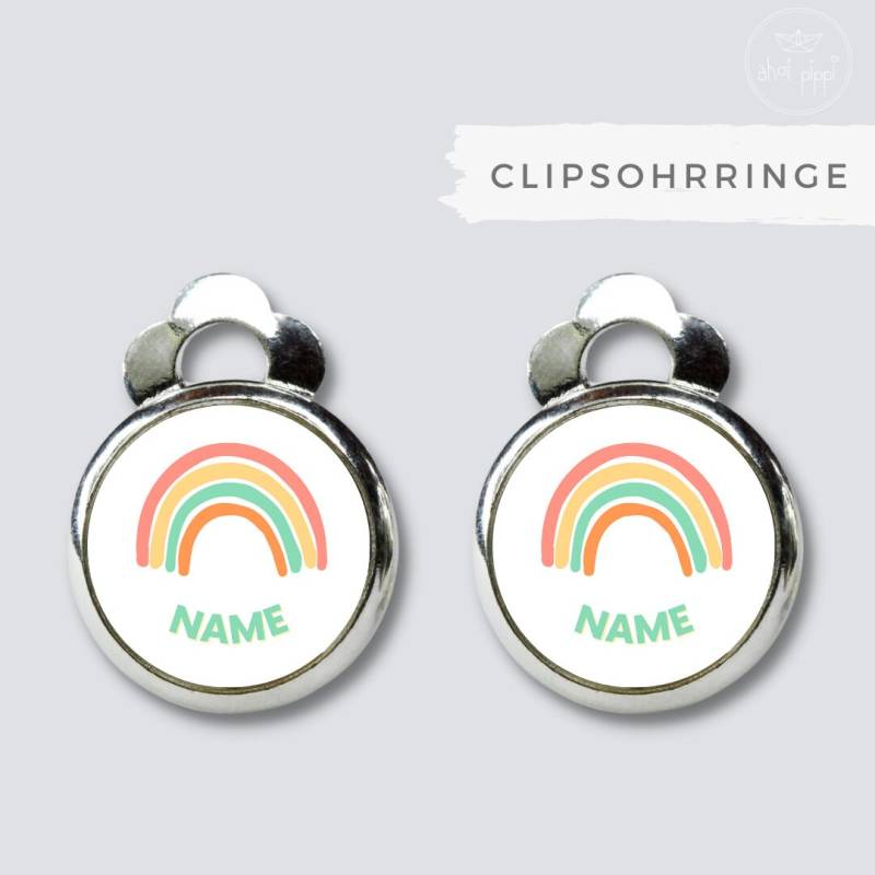 Personalisierte Clipsohrringe/Ohrclips Mit Namen Und Regenbogen Für Kinder - Tolle Individualisierte Ohrringe. Das Perfekte Geschenk von AHOIPippi