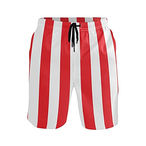 AHOMY Herren Sommer Badehose Rot und Weiß gestreift Casual Athletic Strand Kurze Hose Netzfutter, mehrfarbig, L von AHOMY