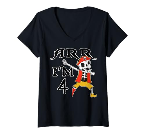 Damen ARR I'M 4! Dabbing Halloween Pirat Skelett Geburtstag Meme T-Shirt mit V-Ausschnitt Damen ARR I'M 4! Dabbing Halloween Pirat Skelett Geburtstag Meme T-Shirt mit V-Ausschnitt von AHOY MATEYS Dabbing Halloween Pirate Skeleton Meme