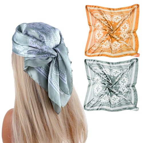 2 Stück Satin Kopftuch Damen,70x70cm Große Quadratische Schals,Seide Kopftuch,Mädchen Haarschal,Quadrates Bedrucktes Halstuch,Bandanas Haartuch Halstuch Haarschmuck,für Taschentuch Hals Handgelenk von AHQiZFX