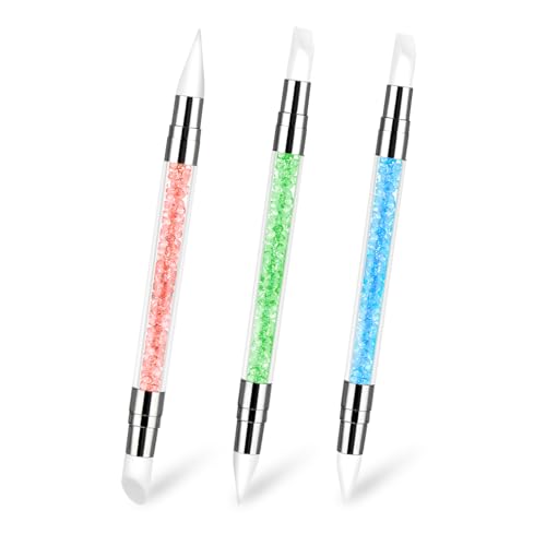 3 Stk Nagel Art Pinsel Silikon,Nagel Pinsel,Nail Art Dotting Tools,Gel Schnitzen Pinsel,Nagelkunst Skulptur Stift,Silikon Nageldesign Pinsel,Doppel Köpfe DIY Maniküre Werkzeug,für Nagelfolie Zeichnen von AHQiZFX