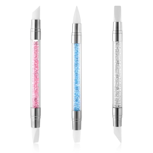 3 Stück Nagel Pinsel Silikon Nagelbürst,Gel Schnitzen Pinsel,Nagelkunst Skulptur Stift,Doppel Köpfe DIY Maniküre Werkzeug,Strassstein Picker,Nageldesign Stifte für Gelnägel Nagelfolie Zeichnen von AHQiZFX
