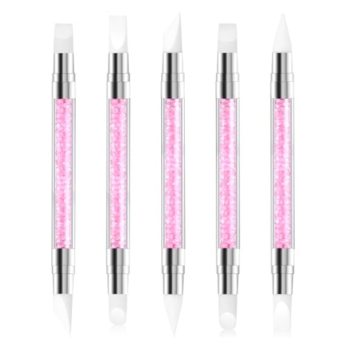 5 Stück Nagel Pinsel Silikon,Nagelkunst Skulptur Stift,Gel Schnitzen Pinsel,Doppel Köpfe DIY Maniküre Werkzeug,Silikon-Modellierpinsel Set,Silikon Tool Nägel,Strassstein Picker,zum Schnitzen Formen von AHQiZFX