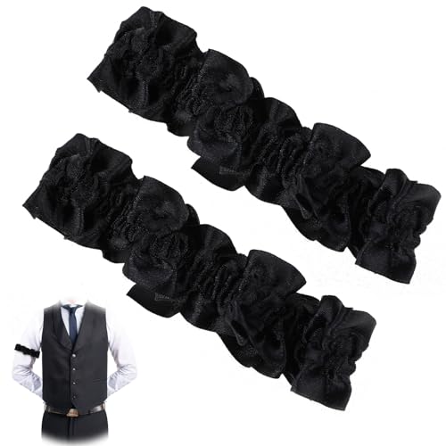 AHQiZFX 2 Stück ärmelhalter Elastisch,ärmelhalter Herren Schwarz,Anti Rutsch Armband,Hemd ärmelhalter,1920er Jahre Retro Gekräuselte Strumpfband, Hülsenhalter Damen,für Feste ärmel Kostüm Zubehör von AHQiZFX