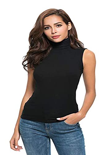 Damen Ärmelloses Rollkragen-Top mit hohem Halsausschnitt, Stretch, figurbetont, Größe 36-54, Schwarz , 38-40 von AHR_Manchester_LTD