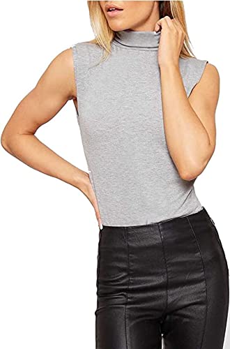 Damen Ärmelloses Rollkragen-Top mit hohem Halsausschnitt, Stretch, figurbetont, Größe 36-54, grau, 38-40 von AHR_Manchester_LTD