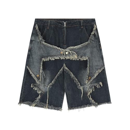 AHSBND Unisex Star Patchwork Frauen Denim Shorts Männer Y2k Casual Baggy Streetwear Jeans Shorts (Color : B, Size : XXL) von AHSBND