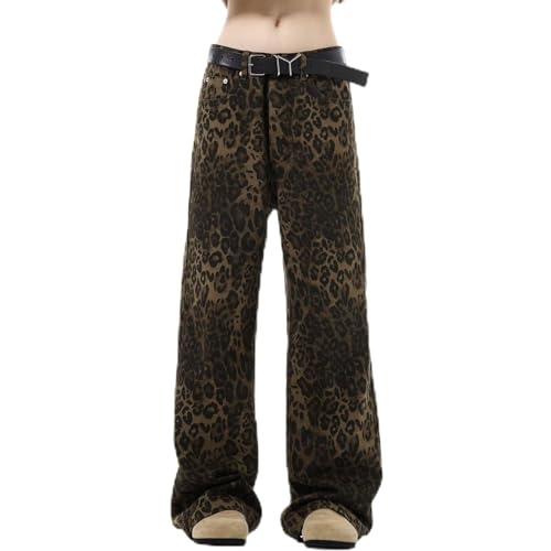 Tan Leopard Jeans Frauen & Männer Denim Hosen Weibliche Oversize Breite Bein Hosen Street Wear Hip Hop Vintage Baumwolle Lose Beiläufige (Color : Schwarz, Size : 3XL) von AHSBND