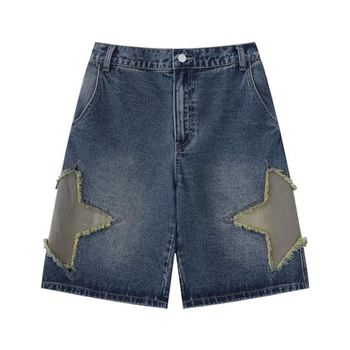 Unisex Star Patchwork Frauen Denim Shorts Männer Y2k Casual Baggy Streetwear Jeans Shorts (Color : A, Size : S) von AHSBND