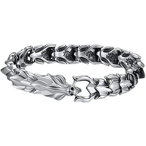 AHTCPO 925 Sterling Silber Wikinger Keltischen Drachen Armband Vintage-Stil Nordischen Amulett Schmuck Männer Manschette Armreif,20cm von AHTCPO