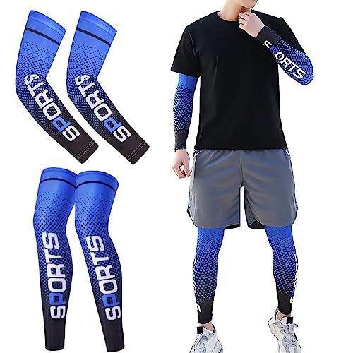 AHTCPO Kompressions-Eis-Bein- und Armstulpen in Voller Länge für Männer und Frauen, Sonnenschutz-Set für Sommer, Outdoor, Radfahren, Laufen (Color : Blue, Size : Sun protection set) von AHTCPO