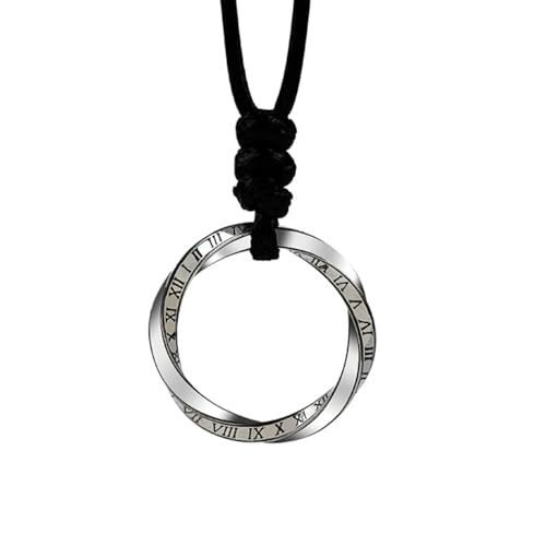 AHTCPO Retro-Halskette Mit Möbius-Streifen-Anhänger Aus 925er Sterlingsilber mit Römischen Ziffern für Herren und Damen, Schwarze Kordel(Circle) von AHTCPO