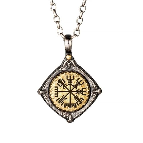 AHTCPO Wikinger-Halskette für Männer und Frauen – nordischer Wikinger-Krieger-Schmuck für Männer, Amulett-Anhänger-Halskette – 925er Sterlingsilber, Messing-Anhänger(Pendant+silver chain) von AHTCPO
