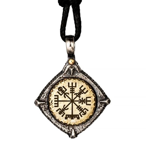 AHTCPO Wikinger-Halskette für Männer und Frauen – nordischer Wikinger-Krieger-Schmuck für Männer, Amulett-Anhänger-Halskette – 925er Sterlingsilber, Messing-Anhänger(Pendant+wax cord) von AHTCPO