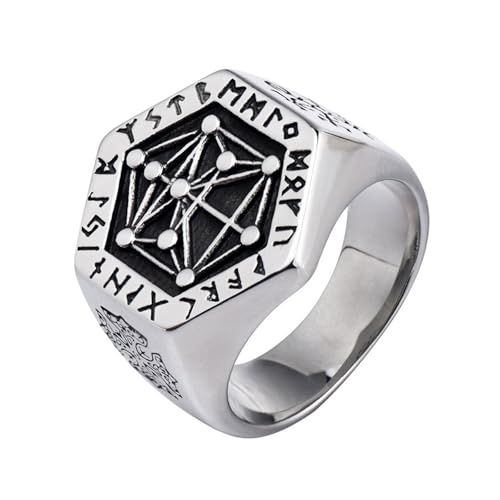 AHTCPO Wikinger-Krieger Titanstahl Ring für Männer - Verstellbarer Nordischer Runenschmuck, Robuster Wikinger-Symbolring für abenteuerlustige Männer(7) von AHTCPO