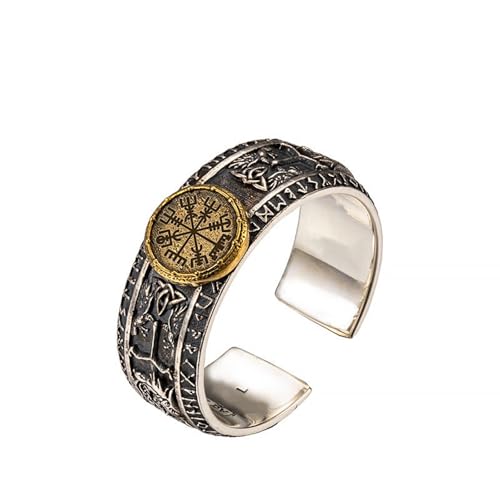 AHTCPO Wikinger-Runenring 925 Silber, Kupfer – Verstellbarer Nordischer Schmuck für Männer, mittelalterlicher Krieger-Ring am kleinen Finger, Unisex-Runengeschenk(Compass,M) von AHTCPO