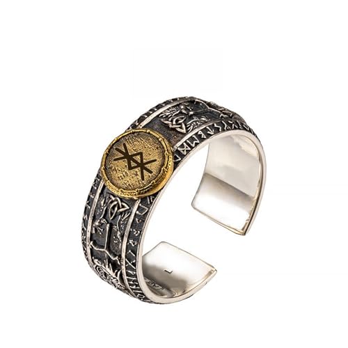 AHTCPO Wikinger-Runenring 925 Silber, Kupfer – Verstellbarer Nordischer Schmuck für Männer, mittelalterlicher Krieger-Ring am kleinen Finger, Unisex-Runengeschenk(Protection,S) von AHTCPO