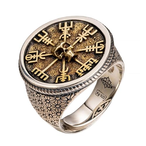 AHTCPO Wikinger-Schädel Häuptling Legende 925 Silberring für Männer - Verstellbares offenes Band mit Kupfereinlagen(9) von AHTCPO