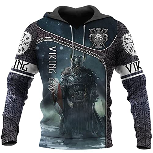 AHTCPO YABEME Wikinger Odin Tattoo Hoodie Sweatshirt für Herren, Nordischer Mythos 3D-Druck Kompass Vegvisir Unisex Langarm Retro Street Jacke,Hoodie,4XL von AHTCPO