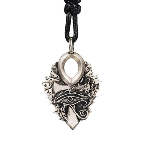 Ankh-Tor des Lebens, Silber-Eingelegte Kupfer-Halskette, Trendiger Silber-AnhäNger für Herren Retro Personalisierter Einzelner Silberschmuck(Pendant+wax cord) von AHTCPO