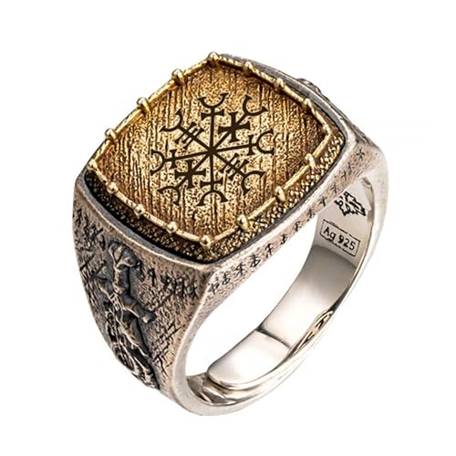 Authentischer Wikinger Drachenring aus 925 Silber Kupfer - Handgefertigter Nordischer Tribalschmuck für Männer, Verstellbarer Runenkrieger Ring für Kleinen Finger Zeigefinger(Lost,8) von AHTCPO