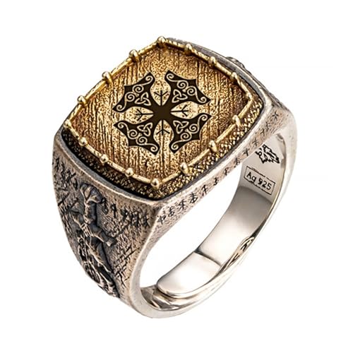 Authentischer Wikinger Drachenring aus 925 Silber Kupfer - Handgefertigter Nordischer Tribalschmuck für Männer, Verstellbarer Runenkrieger Ring für Kleinen Finger Zeigefinger(Whirlwind Hammer,11) von AHTCPO