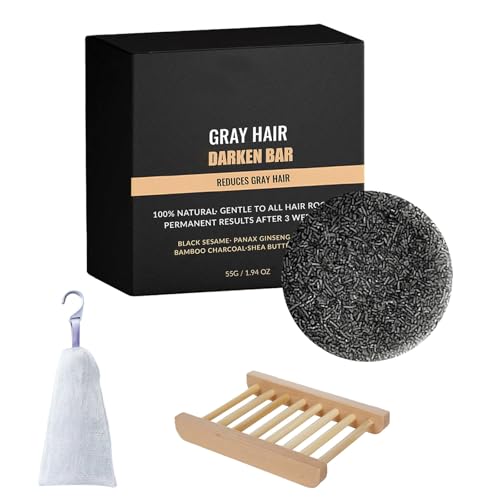 Komplettes Set für Natürliche Schwarze Haarpflege - Nährende Haar-Seifenstücke mit Bambus-Halter und Loofah-Schwamm für Frauen und Männer, Haarverdunkelnde Seifen(Black1Pc) von AHTCPO