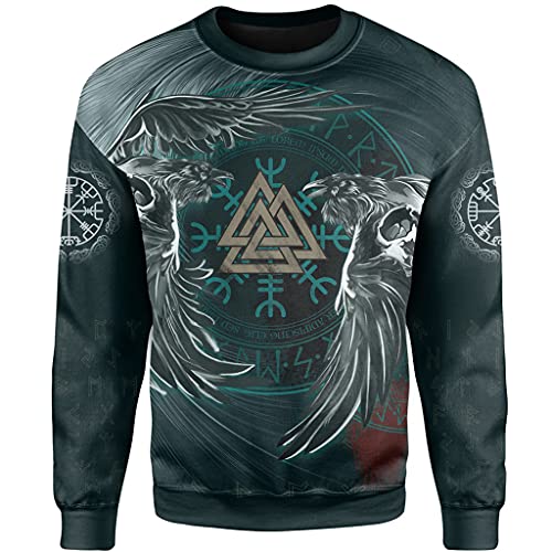 Männer Wikinger Kleidungsset, 3D-Druck Rabe Und Valknut Tattoo, Lässiges Sportkostüm,Sweatshirt,XXL von AHTCPO