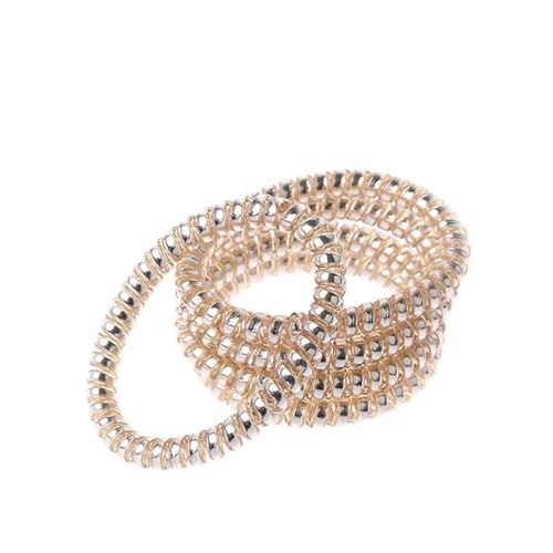 Haargummi Damen 10 Stück gold/silberfarbene elastische Gummi-Telefondraht-Haarbänder, Pferdeschwanz-Halter, Haar-Accessoires(Gold) von AHUFGN