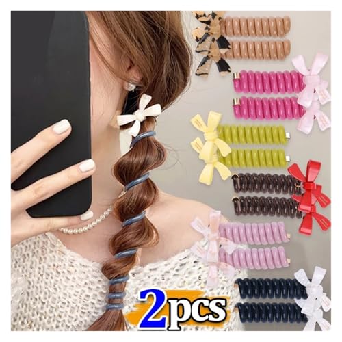 Haargummi Damen 2 stücke Frauen Bogen Elastische Gummibänder Telefon Draht Haar Krawatten Schleife Spirale Spule Haarbänder Pferdeschwanz Halter Zubehör(Style 01) von AHUFGN